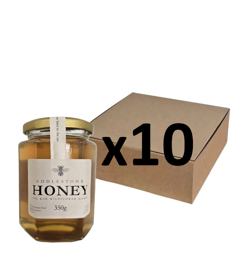 Bulk box of 10 x 370g jars of pure raw Surrey wildflower honey