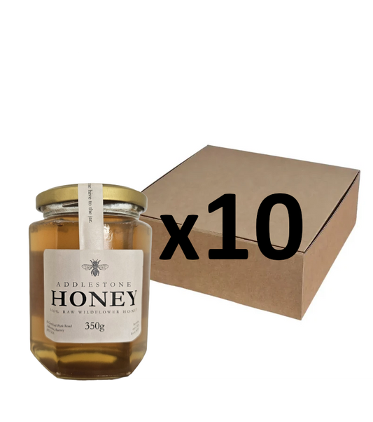 Bulk box of 10 x 370g jars of pure raw Surrey wildflower honey