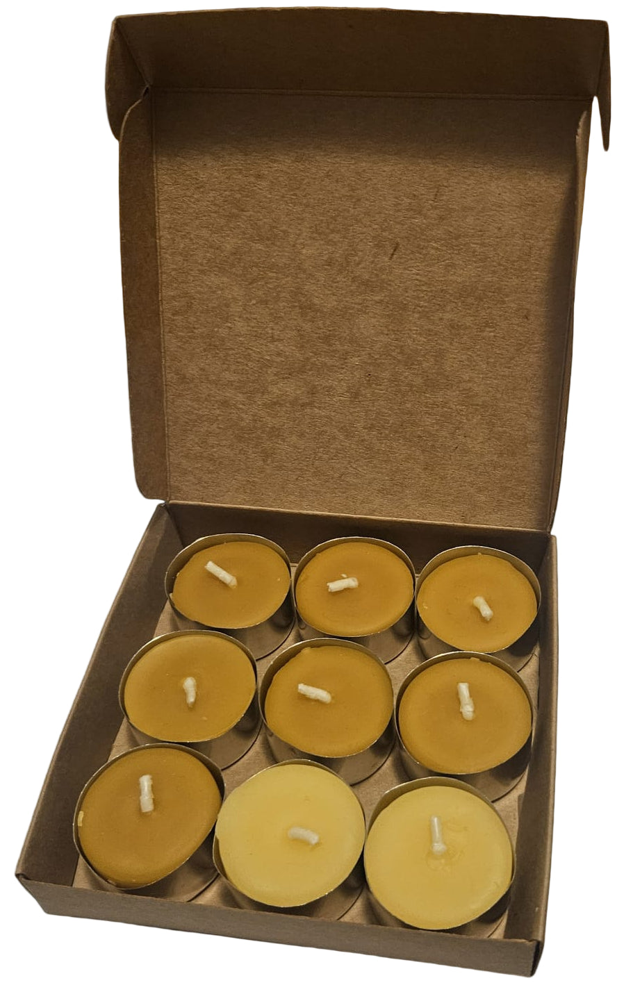 A box of 9 pure beeswax tealight candles