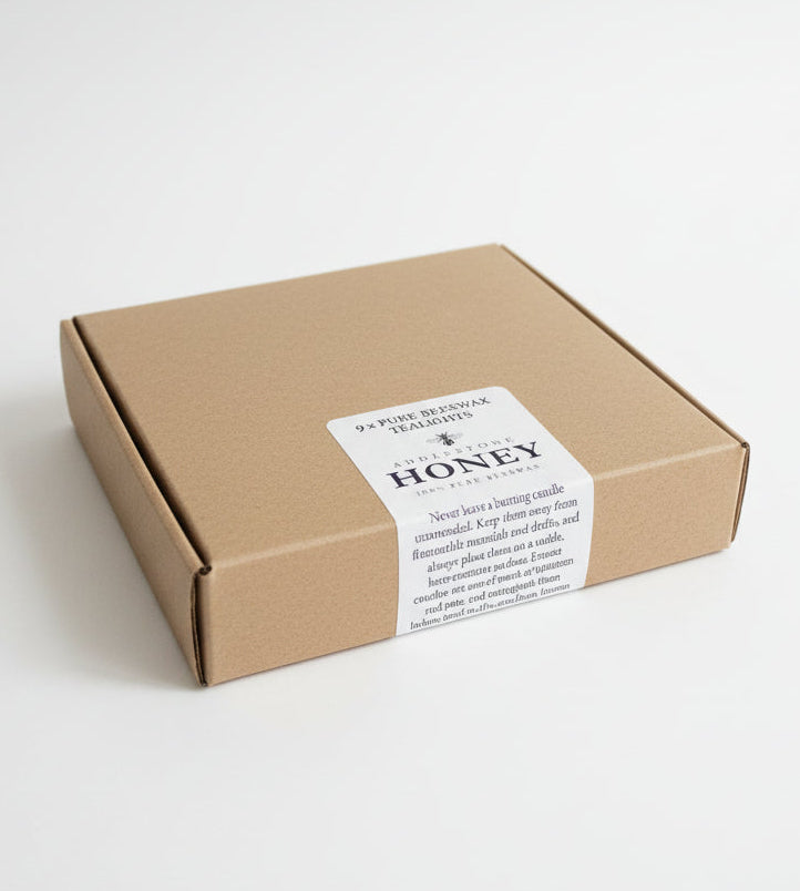 A box of 9 pure beeswax candles from Addlestone Honey
