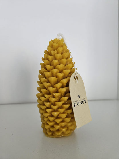 Handmade pure beeswax pinecone candle, 15hr burn time, 11.5 x 5.5cm