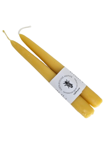 Pair of tapered tall beeswax candles - Addlestone honey